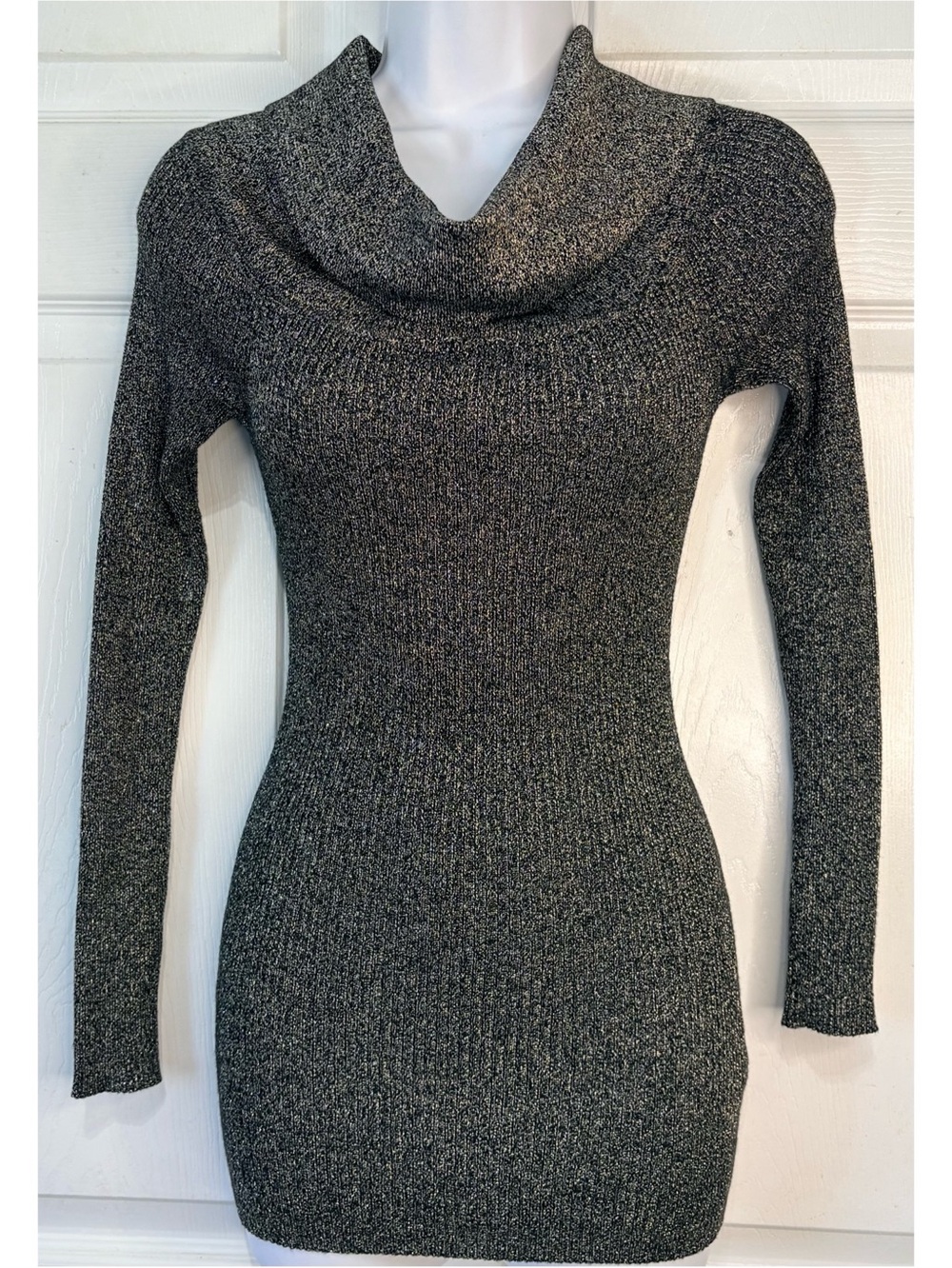 CANDIE’S Y2K Sparkly Gold Lurex Cowl Neck Mini Dress XS